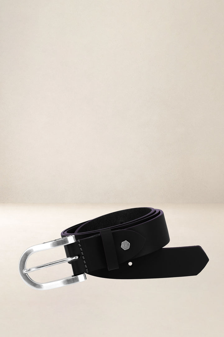 Ceinture en cuir pleine fleur AUBÉPINE coloris noir, vue d’ensemble – Ateliers Fourès