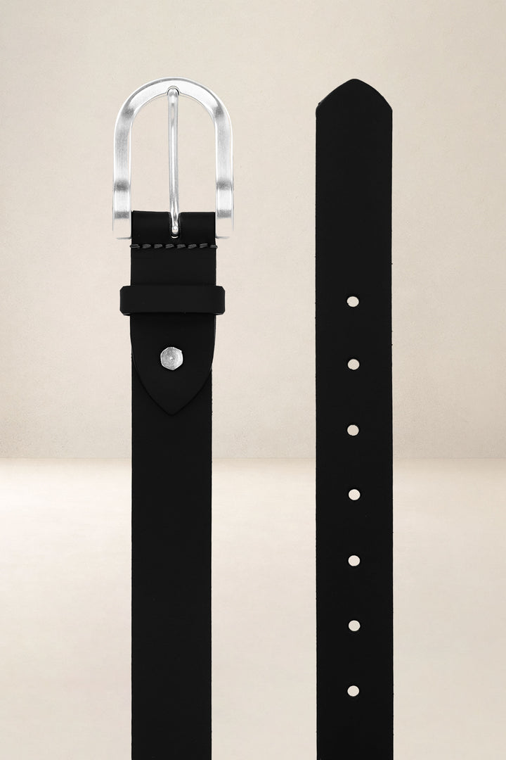 Ceinture en cuir pleine fleur AUBÉPINE coloris noir, vue de face n°2 – Ateliers Fourès