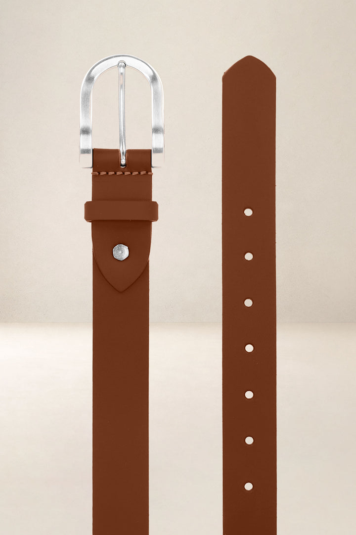 Ceinture en cuir pleine fleur AUBÉPINE coloris cognac, vue de face n°2 – Ateliers Fourès
