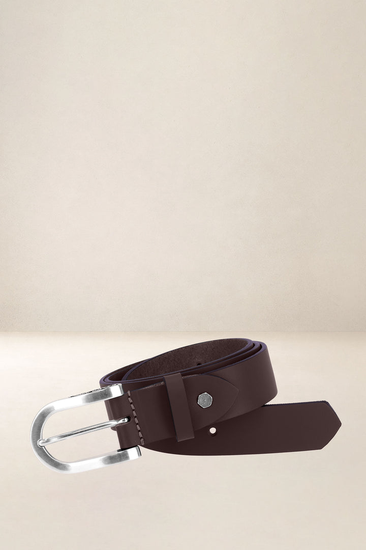 Ceinture en cuir pleine fleur AUBÉPINE coloris marron, vue d’ensemble – Ateliers Fourès