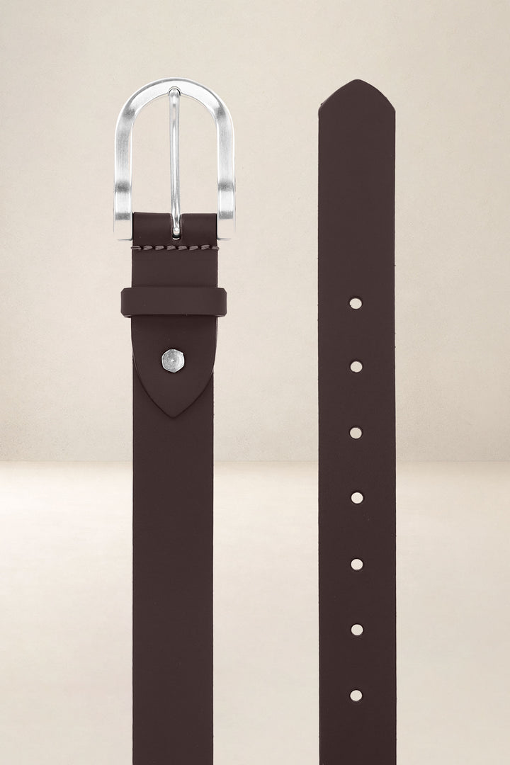 Ceinture en cuir pleine fleur AUBÉPINE coloris marron, vue de face n°2 – Ateliers Fourès