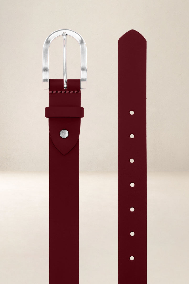 Ceinture en cuir pleine fleur AUBÉPINE coloris rouge, vue de face n°2 – Ateliers Fourès