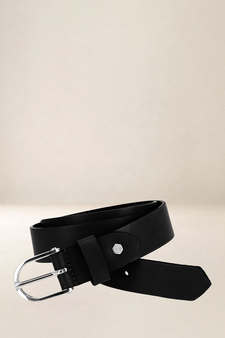 Ceinture en cuir pleine fleur IRIS coloris noir, vue de face n°1 – Ateliers Fourès