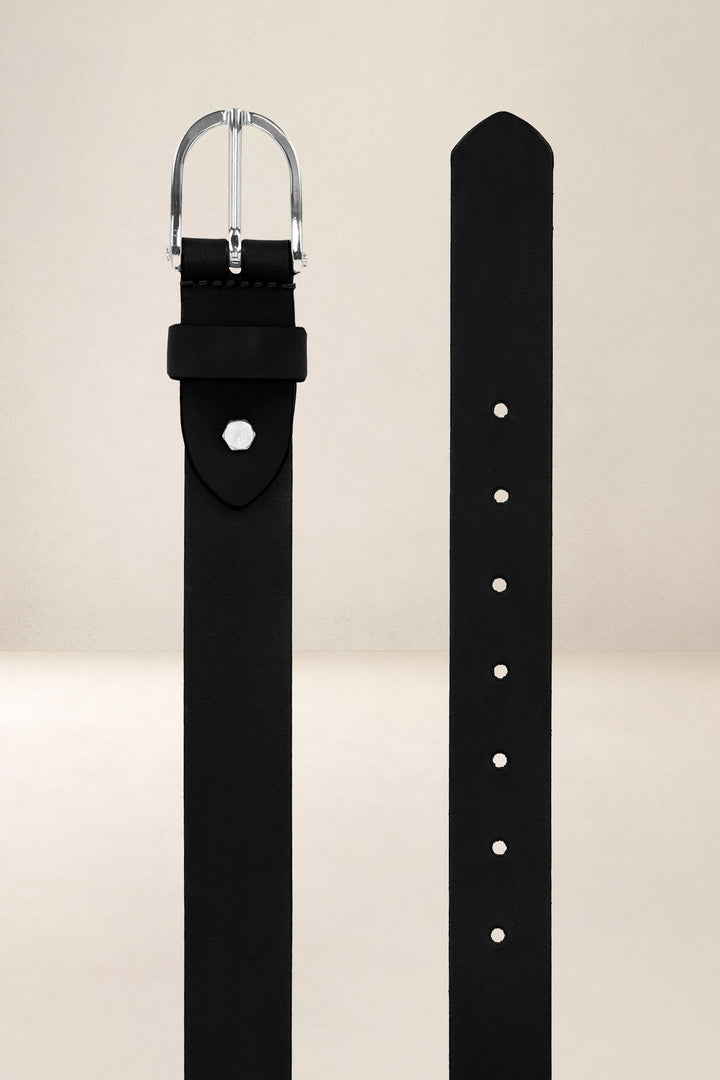 Ceinture en cuir pleine fleur IRIS coloris noir, vue de face n°2 – Ateliers Fourès