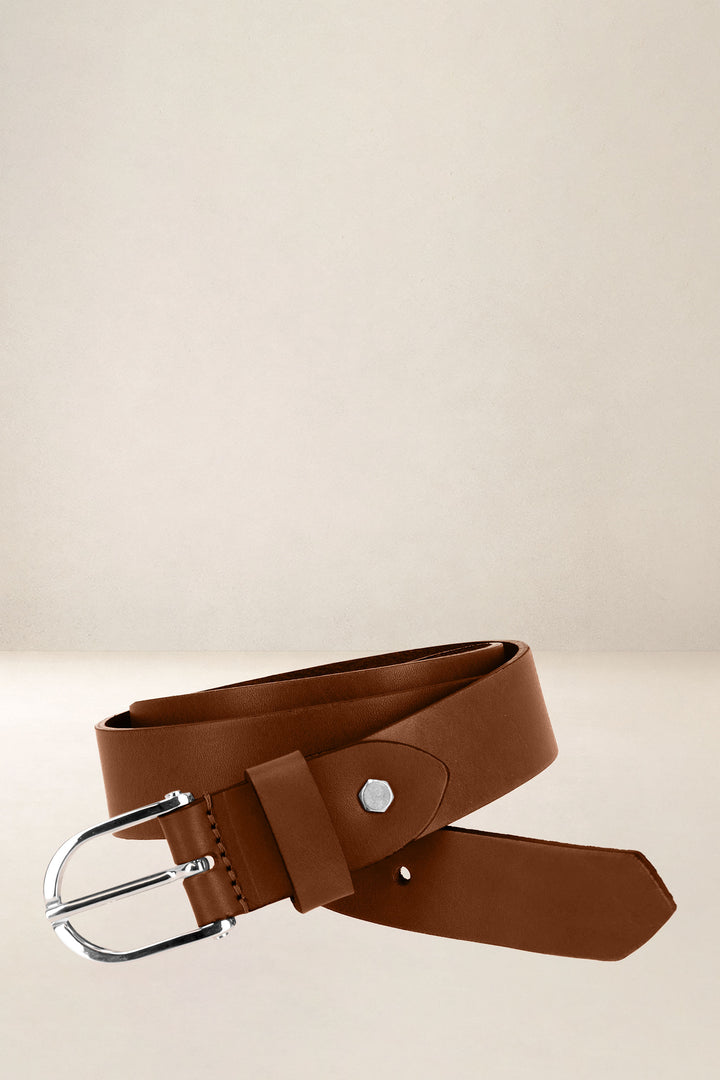 Ceinture en cuir pleine fleur IRIS coloris fauve, vue de face n°1 – Ateliers Fourès