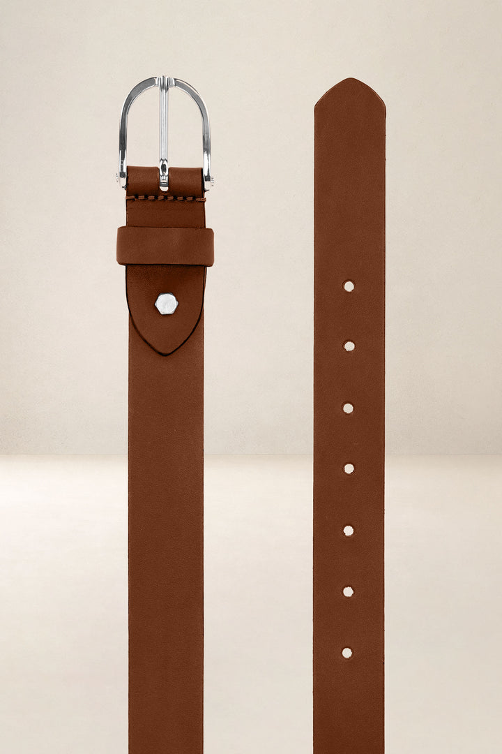Ceinture en cuir pleine fleur IRIS coloris fauve, vue de face n°2 – Ateliers Fourès