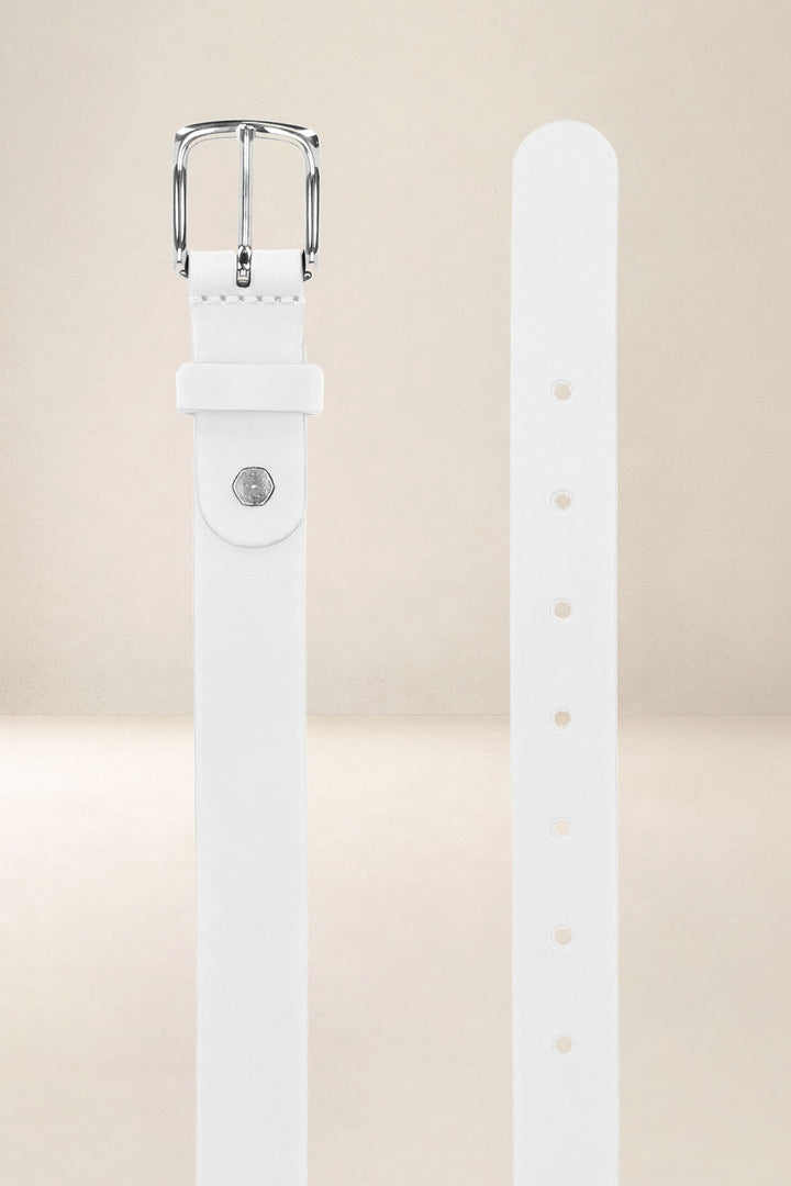Ceinture en cuir pleine fleur IMMORTELLE coloris blanc, vue de face n°2 – Ateliers Fourès