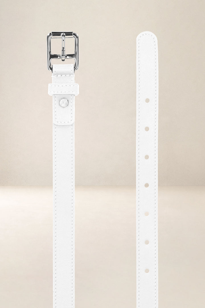 Ceinture en cuir pleine fleur PENSÉE coloris blanc, vue de face n°2 – Ateliers Fourès