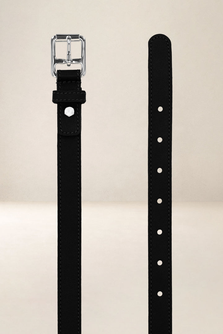 Ceinture en cuir pleine fleur PENSÉE coloris noir, vue de face n°2 – Ateliers Fourès