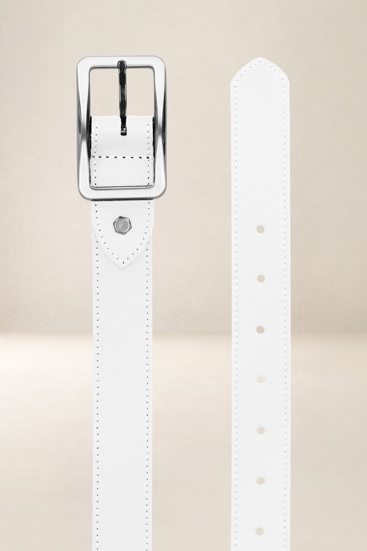 Ceinture en cuir pleine fleur PIVOINE coloris blanc, vue de face n°2 – Ateliers Fourès