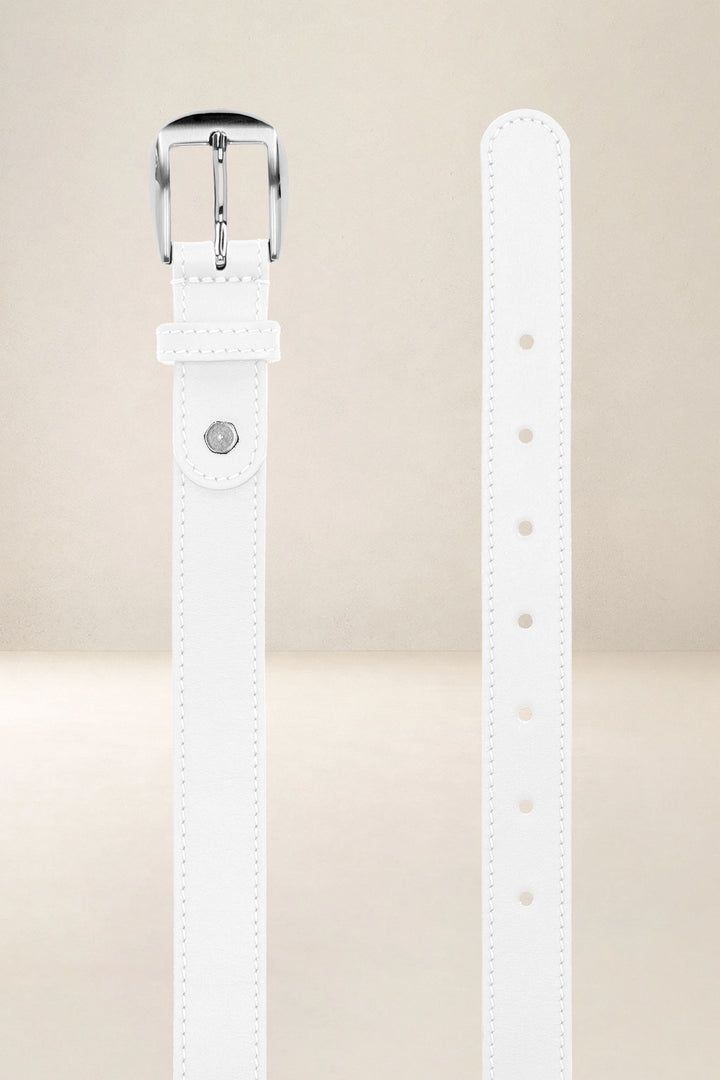 Ceinture en cuir pleine fleur JASMIN coloris blanc, vue de face n°2 – Ateliers Fourès
