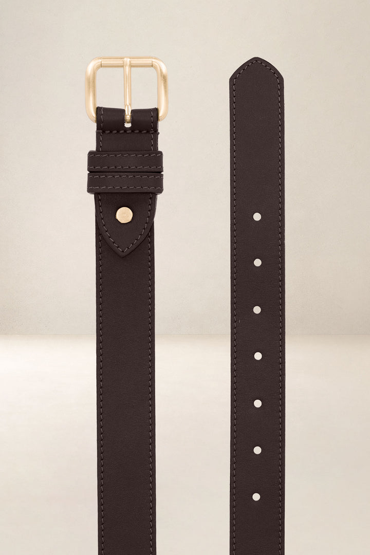 Ceinture en cuir pleine fleur DAHLIA coloris marron, vue de face n°2 – Ateliers Fourès