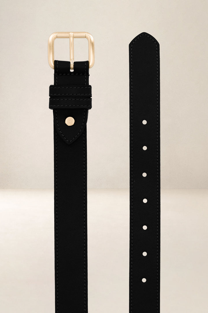 Ceinture en cuir pleine fleur DAHLIA coloris noir, vue de face n°2 – Ateliers Fourès