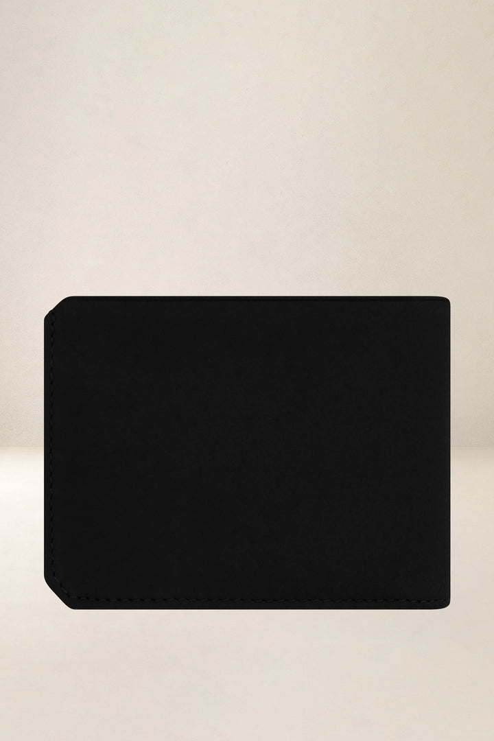 Portefeuille medium en cuir pleine fleur ULYSSE coloris noir, vue de dos – Ateliers Fourès