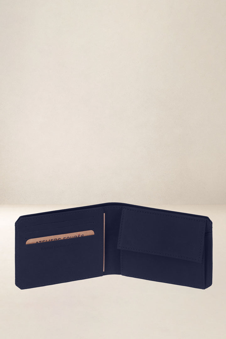 Portefeuille medium en cuir pleine fleur ULYSSE coloris marine, vue intérieure n°2 – Ateliers Fourès
