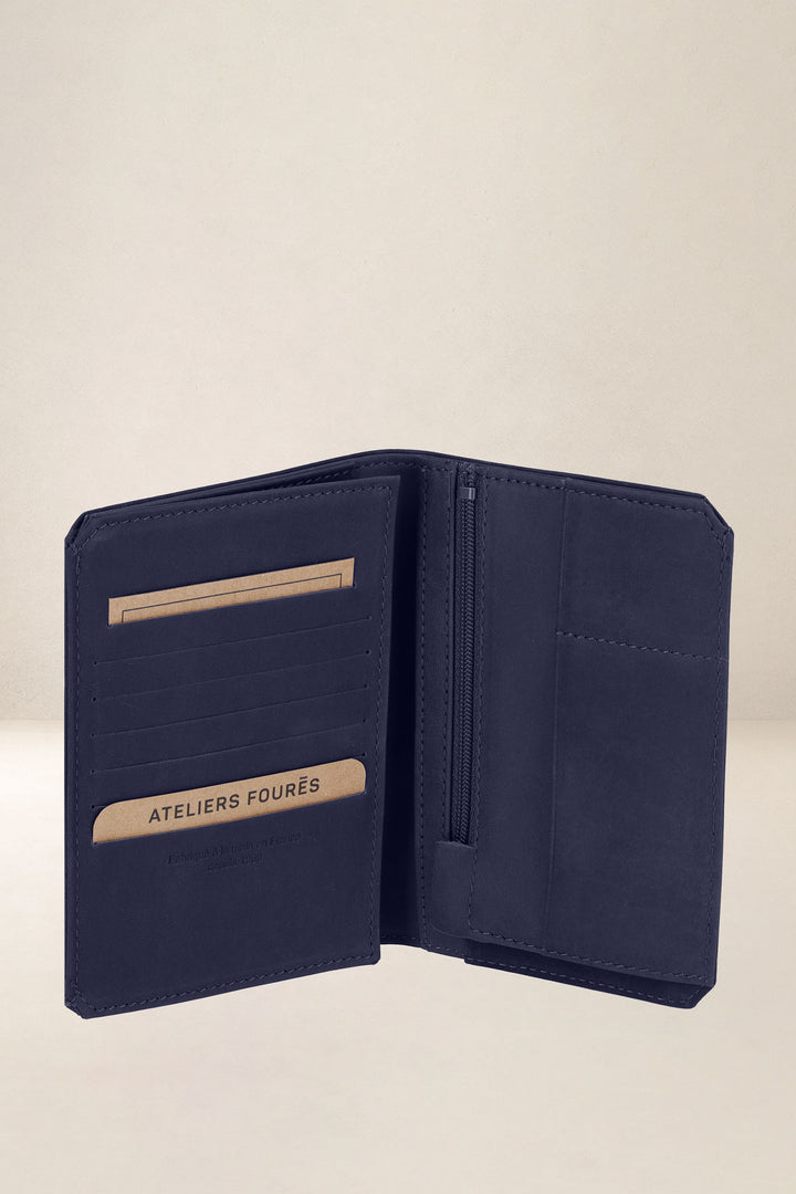 Grand portefeuille en cuir pleine fleur PROMÉTHÉE coloris marine, vue intérieure n°4 – Ateliers Fourès