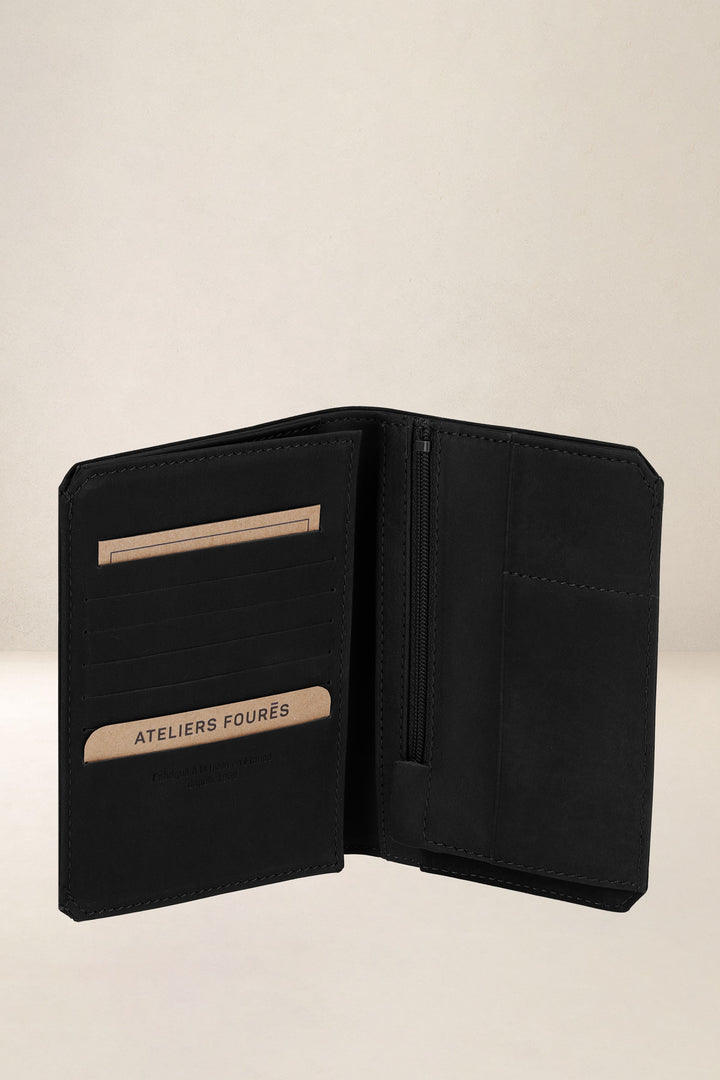 Grand portefeuille en cuir pleine fleur PROMÉTHÉE coloris noir, vue intérieure n°4 – Ateliers Fourès