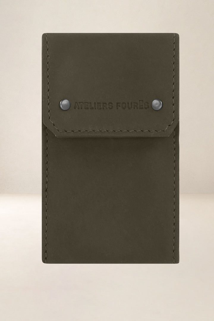 Accessoire en cuir en cuir pleine fleur ENCELADE coloris bronze, vue de face – Ateliers Fourès