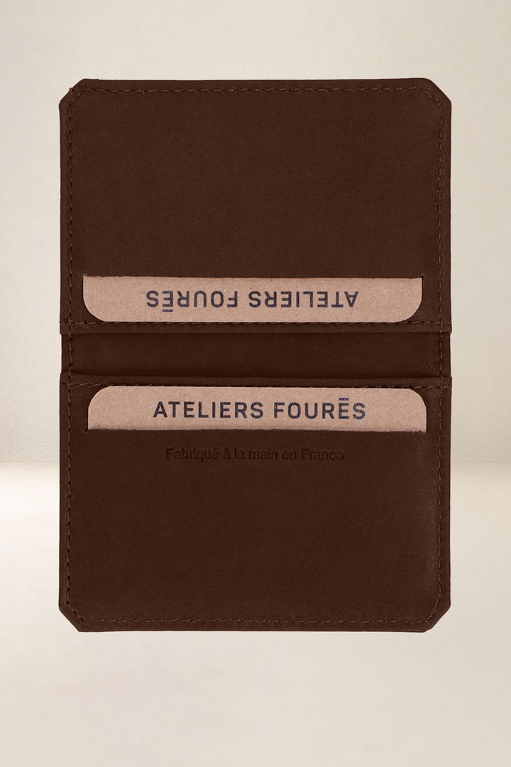 Porte-cartes en cuir pleine fleur POLLUX coloris cognac, vue intérieure n°1 – Ateliers Fourès