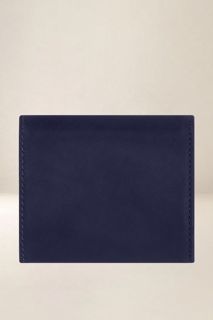 Porte-monnaie en cuir pleine fleur MINOTAURE coloris marine, vue de dos – Ateliers Fourès