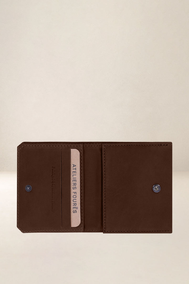 Porte-monnaie en cuir pleine fleur MINOTAURE coloris cognac, vue intérieure n°1 – Ateliers Fourès
