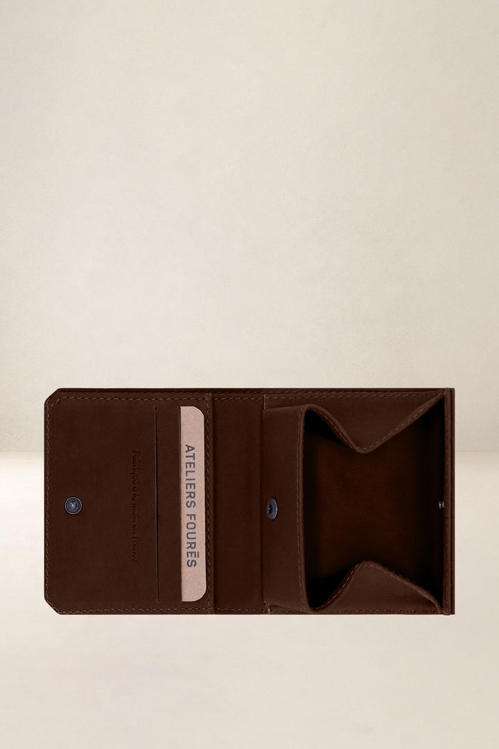 Porte-monnaie en cuir pleine fleur MINOTAURE coloris cognac, vue intérieure n°2 – Ateliers Fourès