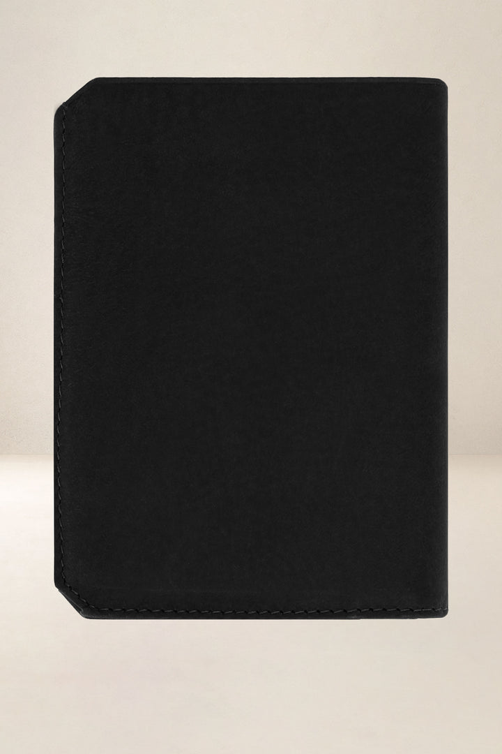 Grand portefeuille en cuir pleine fleur PROMÉTHÉE coloris noir, vue de dos – Ateliers Fourès