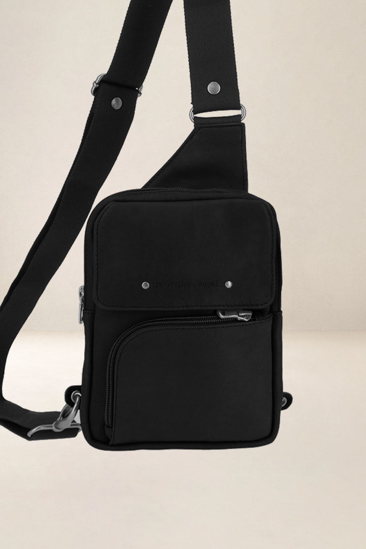 Holster en cuir pleine fleur PALLAS coloris noir, vue d’ensemble – Ateliers Fourès