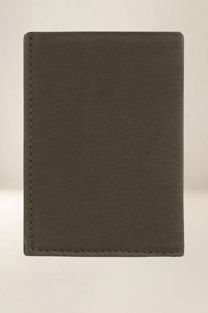 Portefeuille compact en cuir pleine fleur PÉGASE coloris bronze, vue de dos – Ateliers Fourès