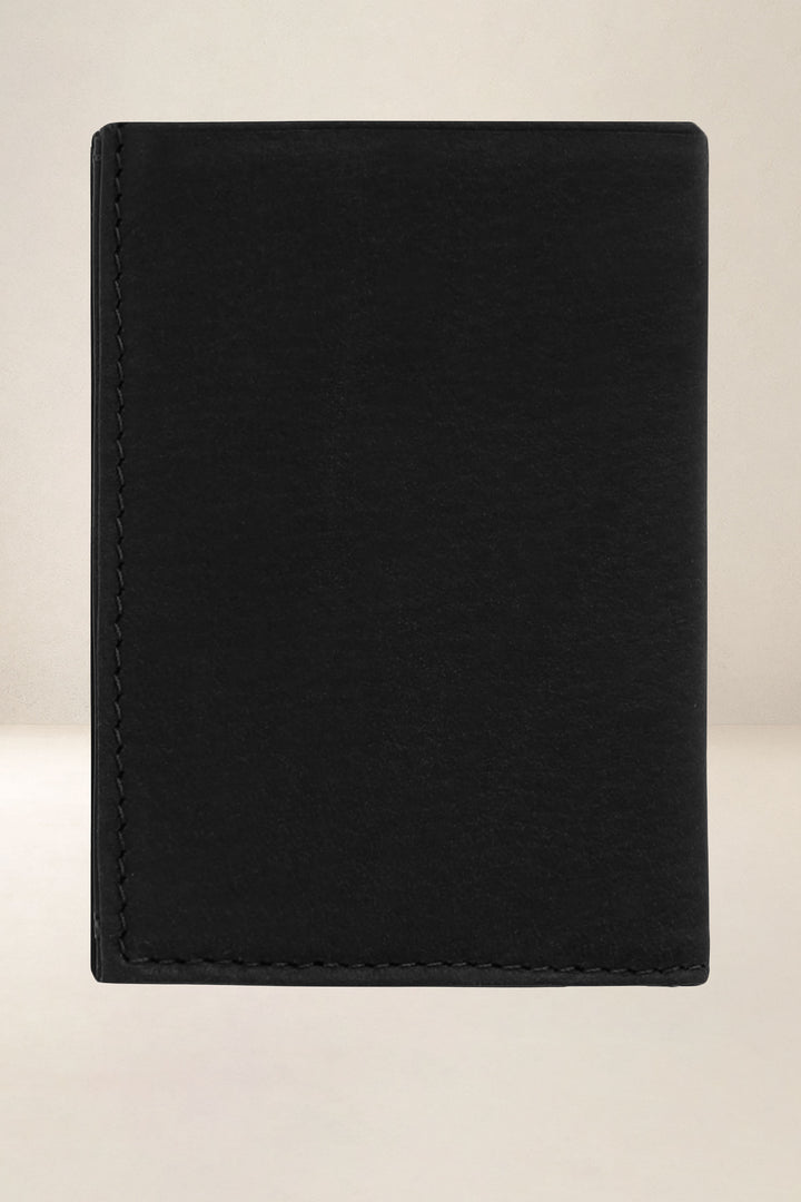 Portefeuille compact en cuir pleine fleur PÉGASE coloris noir, vue de dos – Ateliers Fourès