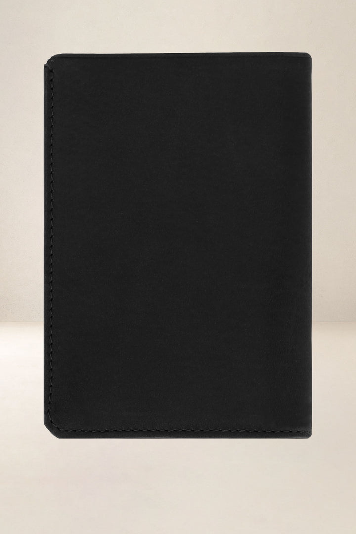 Portefeuille medium en cuir pleine fleur PHÉBUS coloris noir, vue de dos – Ateliers Fourès
