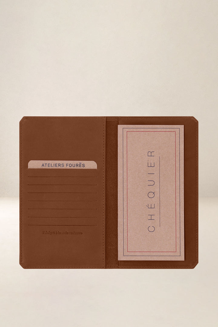Petite maroquinerie en cuir pleine fleur CRONOS coloris fauve, vue intérieure – Ateliers Fourès