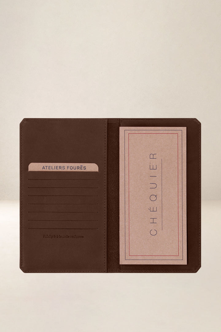 Petite maroquinerie en cuir pleine fleur CRONOS coloris cognac, vue intérieure – Ateliers Fourès