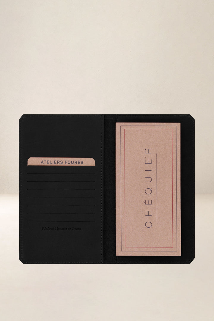Petite maroquinerie en cuir pleine fleur CRONOS coloris noir, vue intérieure – Ateliers Fourès