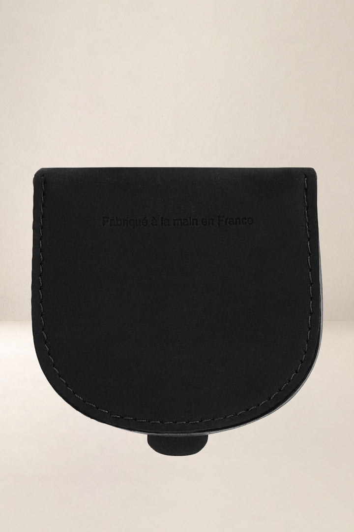 Porte-monnaie en cuir pleine fleur ÉLÉOS coloris noir, vue de dos – Ateliers Fourès