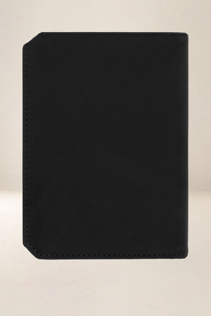 Grand portefeuille en cuir pleine fleur PROMÉTHÉE coloris noir, vue de dos – Ateliers Fourès