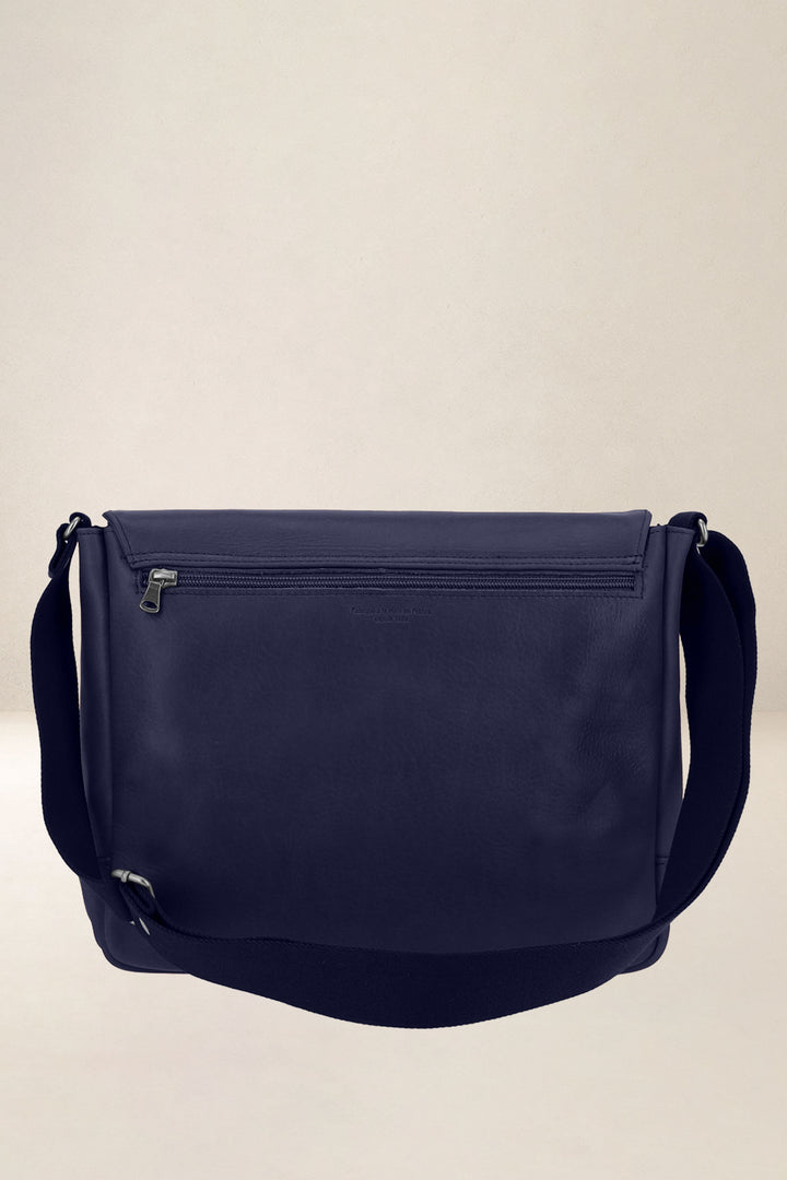 Sac de travail en cuir pleine fleur PAN coloris marine, vue de dos – Ateliers Fourès