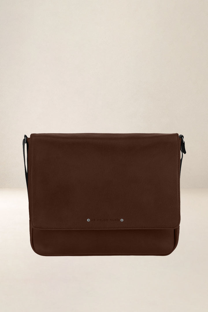 Sac de travail en cuir pleine fleur PAN coloris cognac, vue d’ensemble – Ateliers Fourès