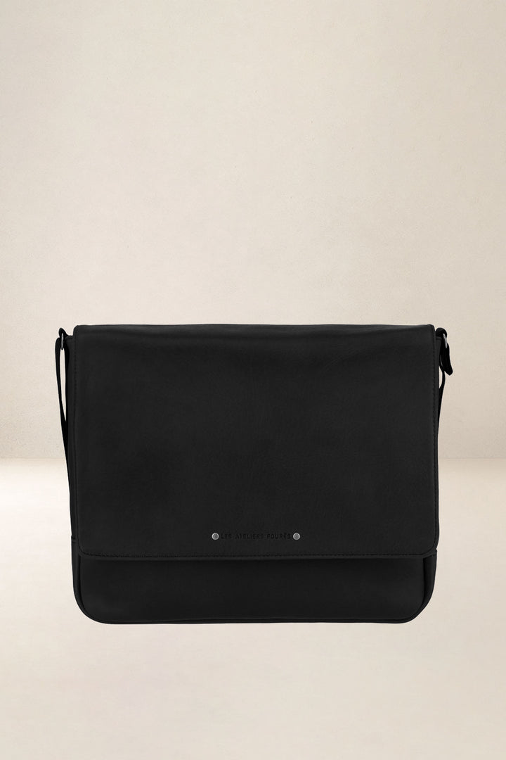 Sac de travail en cuir pleine fleur PAN coloris noir, vue d’ensemble – Ateliers Fourès
