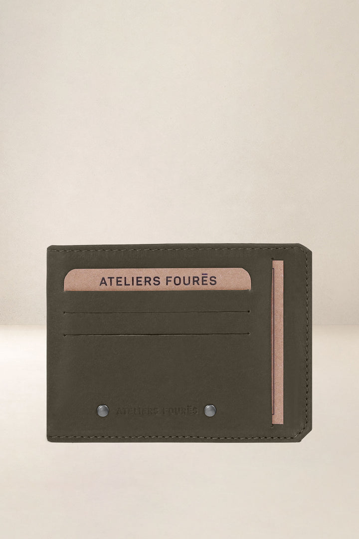 Porte-cartes en cuir pleine fleur CENTAURE coloris bronze, vue d’ensemble – Ateliers Fourès