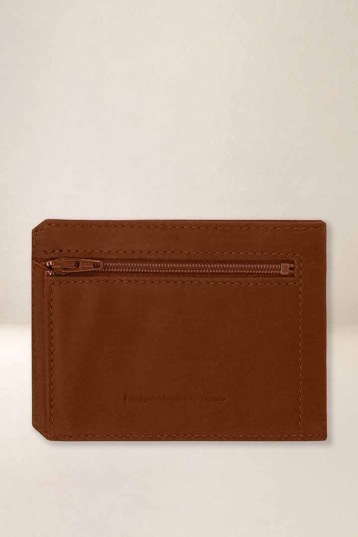 Porte-cartes en cuir pleine fleur CENTAURE coloris fauve, vue de dos – Ateliers Fourès