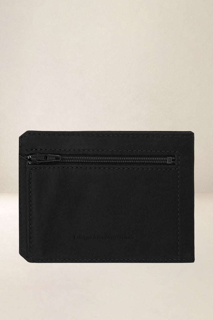 Porte-cartes en cuir pleine fleur CENTAURE coloris noir, vue de dos – Ateliers Fourès