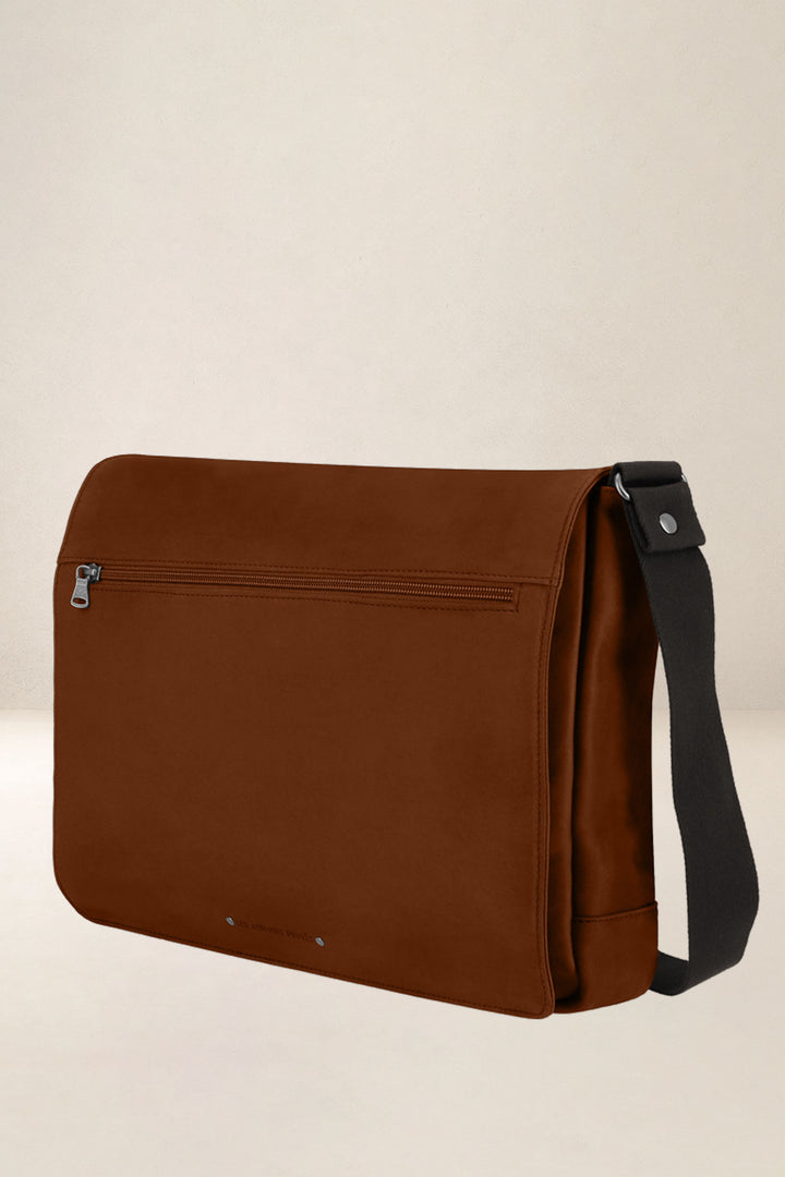 Sac de travail en cuir pleine fleur ATTIS coloris fauve, vue de profil – Ateliers Fourès