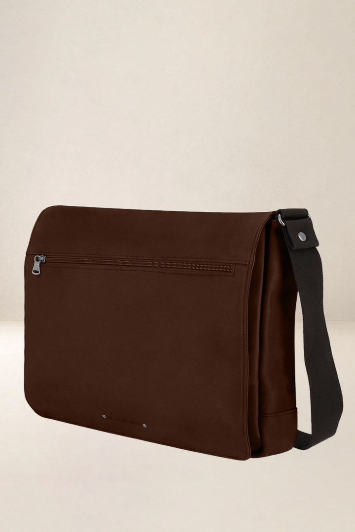 Sac de travail en cuir pleine fleur ATTIS coloris cognac, vue de profil – Ateliers Fourès