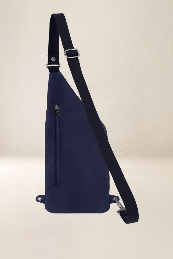 Holster en cuir pleine fleur DIONYSOS coloris marine, vue de dos – Ateliers Fourès