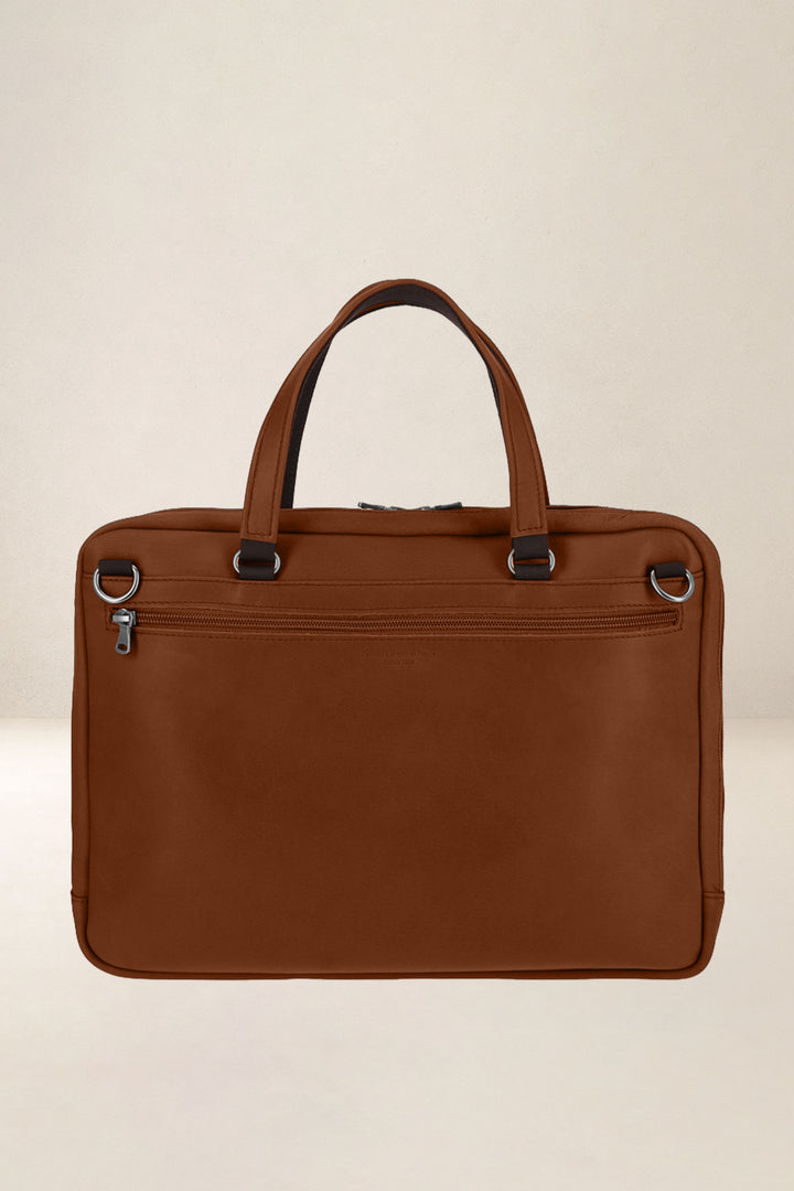 Sac de travail en cuir pleine fleur ITHAQUE coloris fauve, vue de dos – Ateliers Fourès