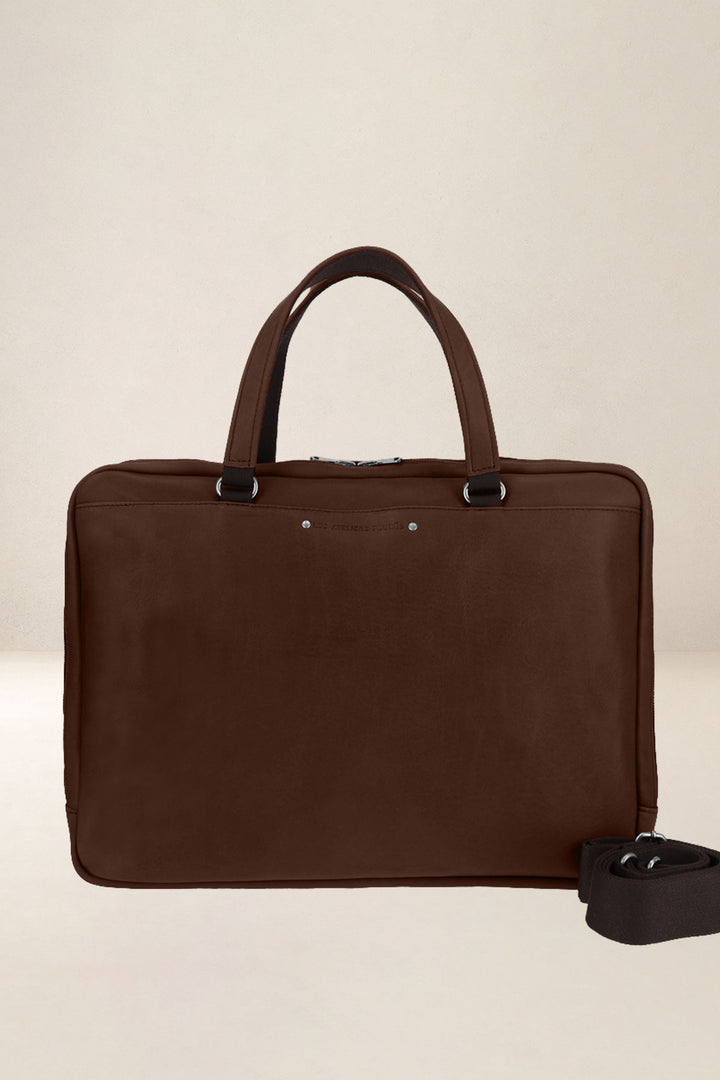 Sac de travail en cuir pleine fleur ITHAQUE coloris cognac, vue d’ensemble – Ateliers Fourès