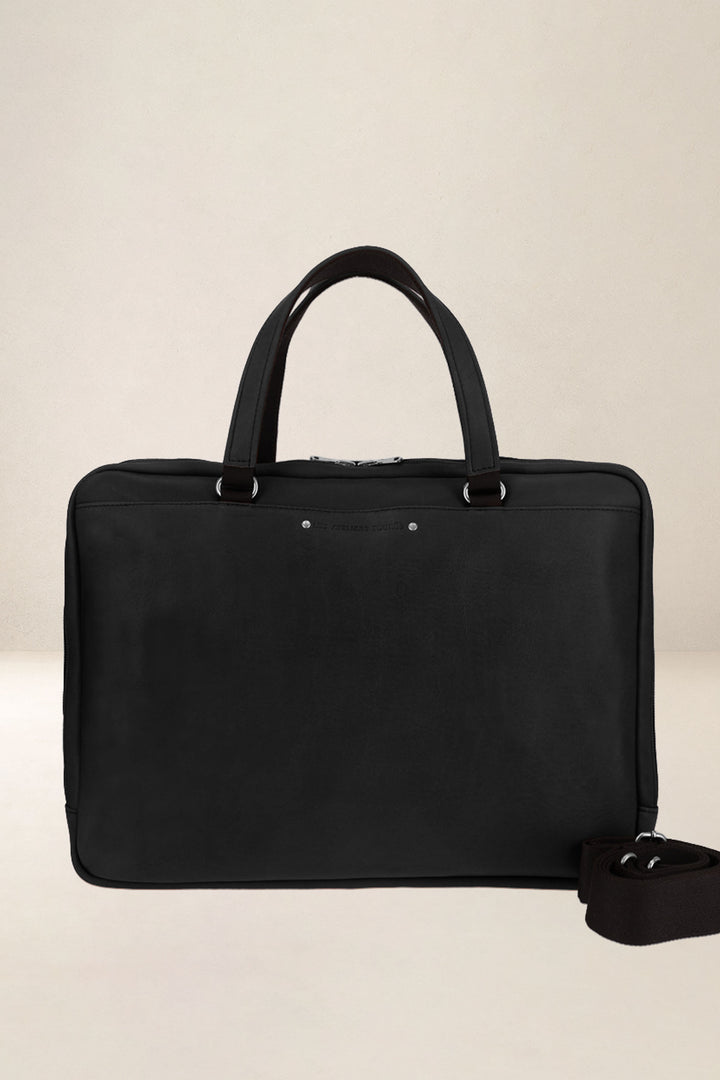 Sac de travail en cuir pleine fleur ITHAQUE coloris noir, vue d’ensemble – Ateliers Fourès