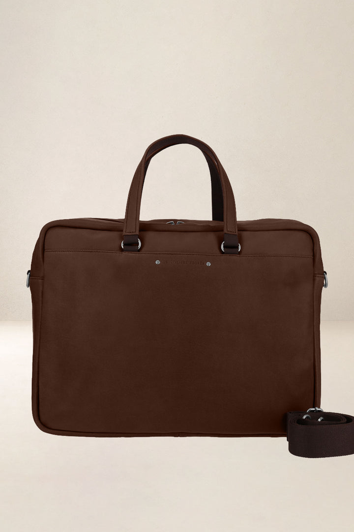 Sac de travail en cuir pleine fleur ITHAQUE coloris cognac, vue d’ensemble – Ateliers Fourès