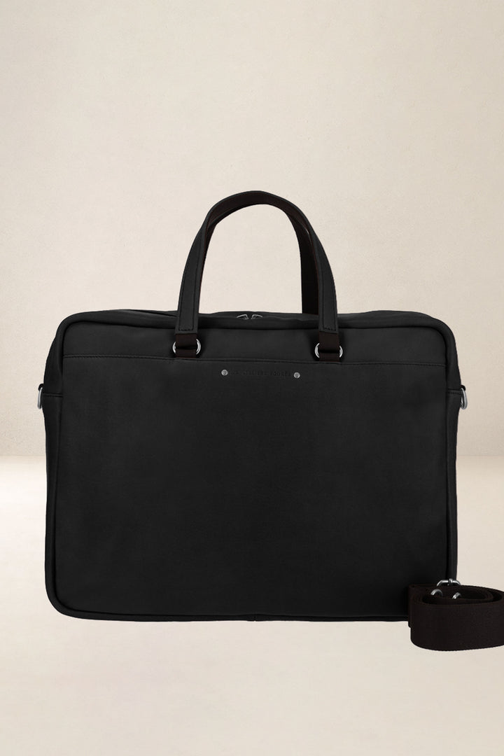 Sac de travail en cuir pleine fleur ITHAQUE coloris noir, vue d’ensemble – Ateliers Fourès